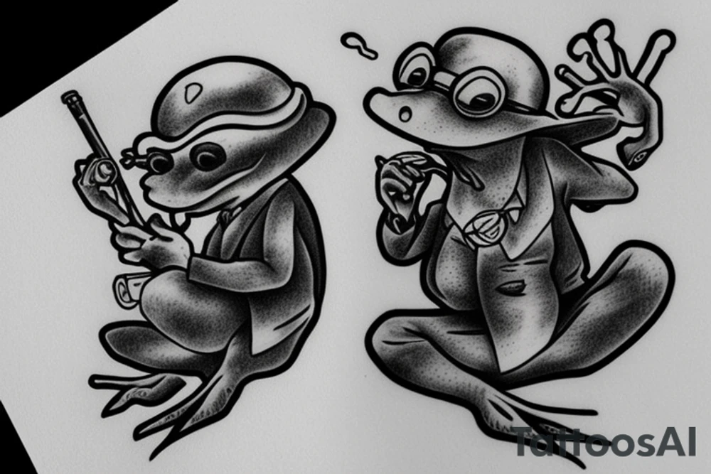 Frog in a classic suit smoking a pipe tattoo idea