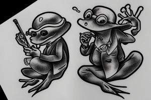 Frog in a classic suit smoking a pipe tattoo idea