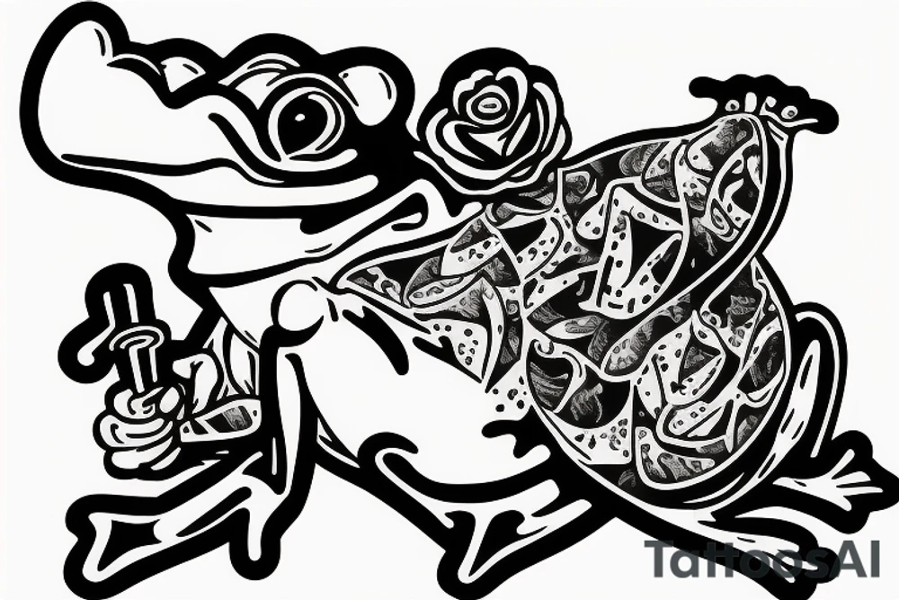 Frog in a classic suit smoking a pipe tattoo idea