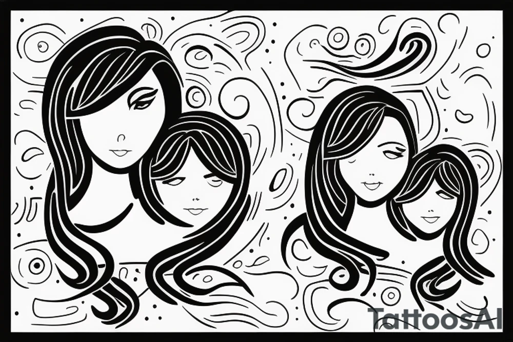 A loving Mother with daughter and son. Make three of them together only with lines abstract tattoo idea
