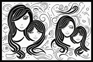 A loving Mother with daughter and son. Make three of them together only with lines abstract tattoo idea