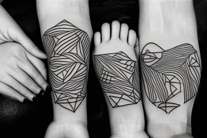 A loving Mother with daughter and son. Make three of them together only with lines abstract tattoo idea