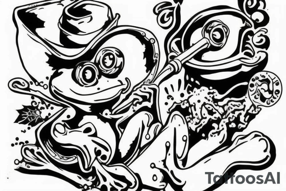 Frog in a classic suit smoking a pipe tattoo idea