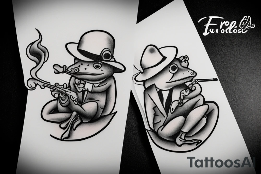 Frog in a classic suit smoking a pipe tattoo idea