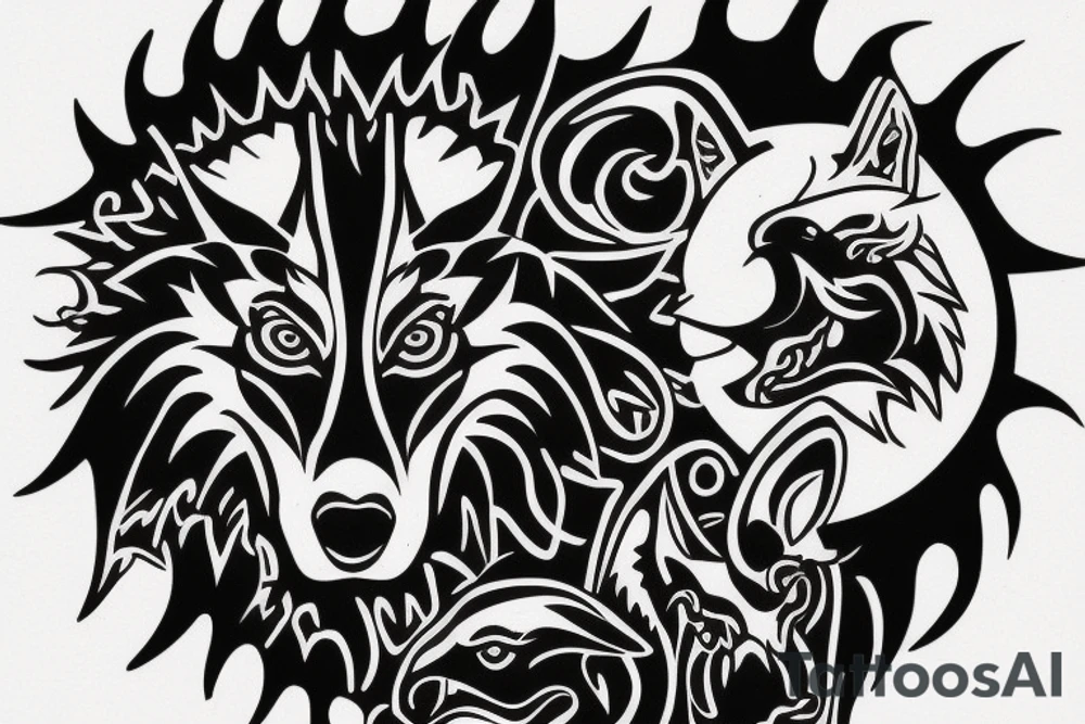 on chest wolf chase the sun tattoo idea