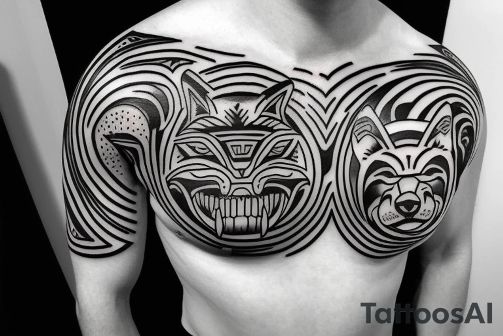 on chest wolf chase the sun tattoo idea
