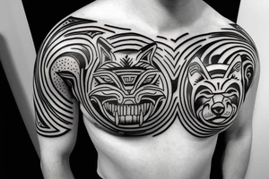 on chest wolf chase the sun tattoo idea