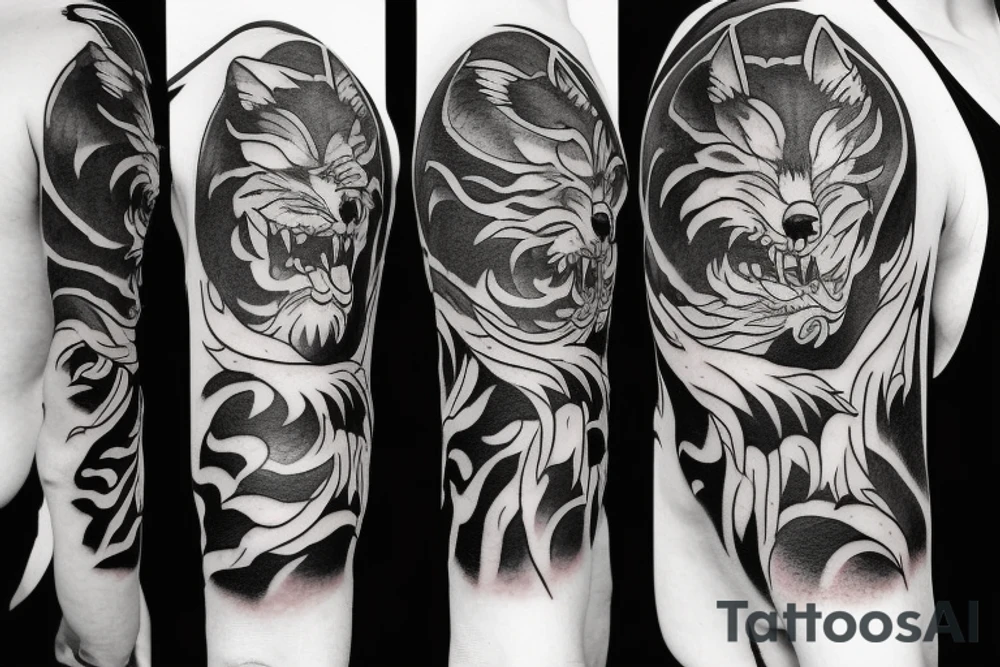 on chest wolf chase the sun tattoo idea