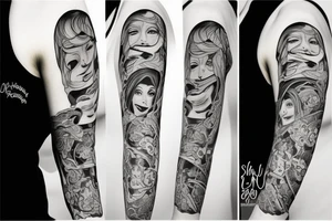 A loving Mother with a boy and a girl.  Three people only tattoo idea