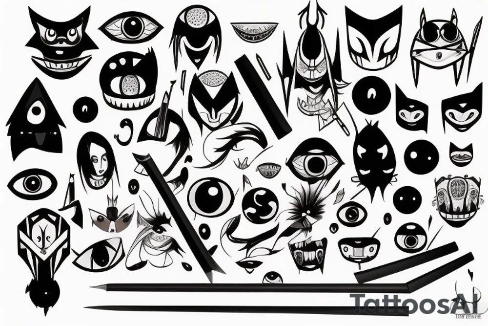 Katana with many different eyes on it tattoo idea
