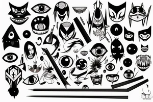 Katana with many different eyes on it tattoo idea