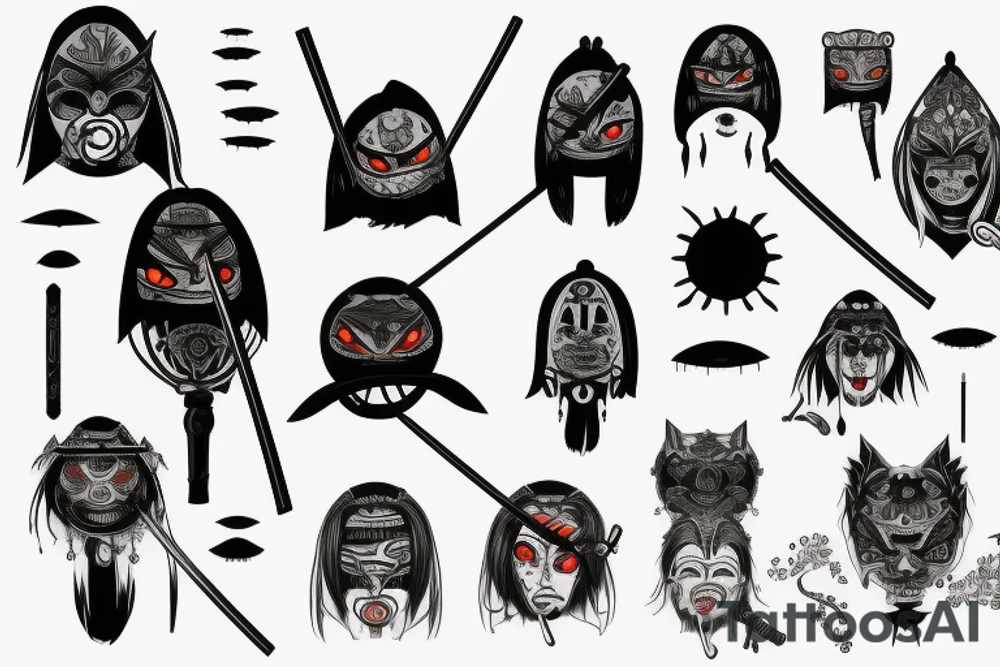 Katana with many different eyes on it tattoo idea
