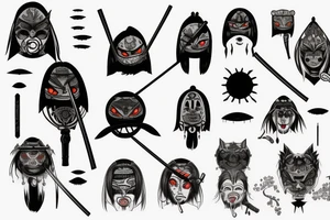 Katana with many different eyes on it tattoo idea