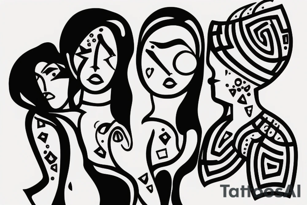 A abstract picture of a women with a boy and a girl.  Three people only tattoo idea