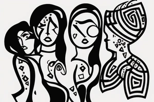 A abstract picture of a women with a boy and a girl.  Three people only tattoo idea