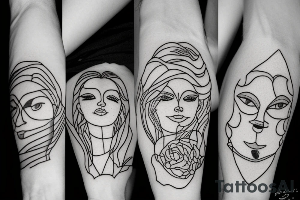 A abstract picture of a women with a boy and a girl.  Three people only tattoo idea