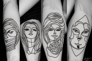 A abstract picture of a women with a boy and a girl.  Three people only tattoo idea