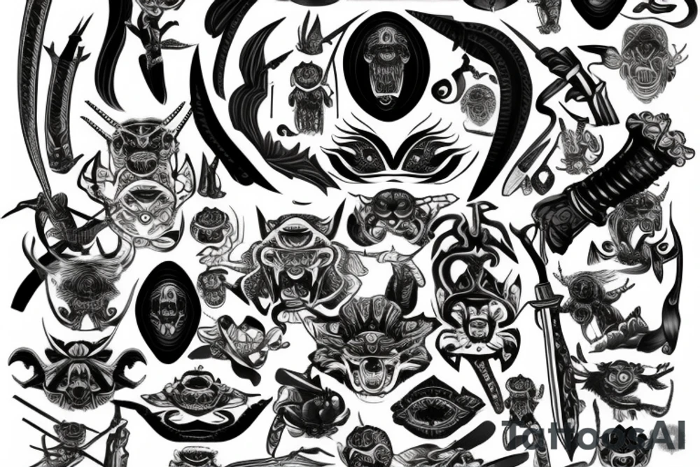 Katana sward with many different eyes on it tattoo idea