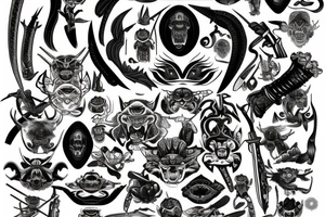 Katana sward with many different eyes on it tattoo idea