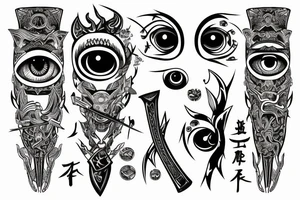 Katana sward with many different eyes on it tattoo idea