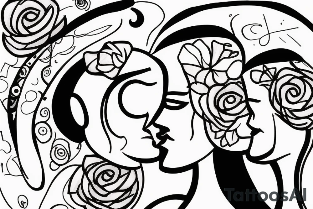 A abstract picture of a women with a boy and a girl. tattoo idea