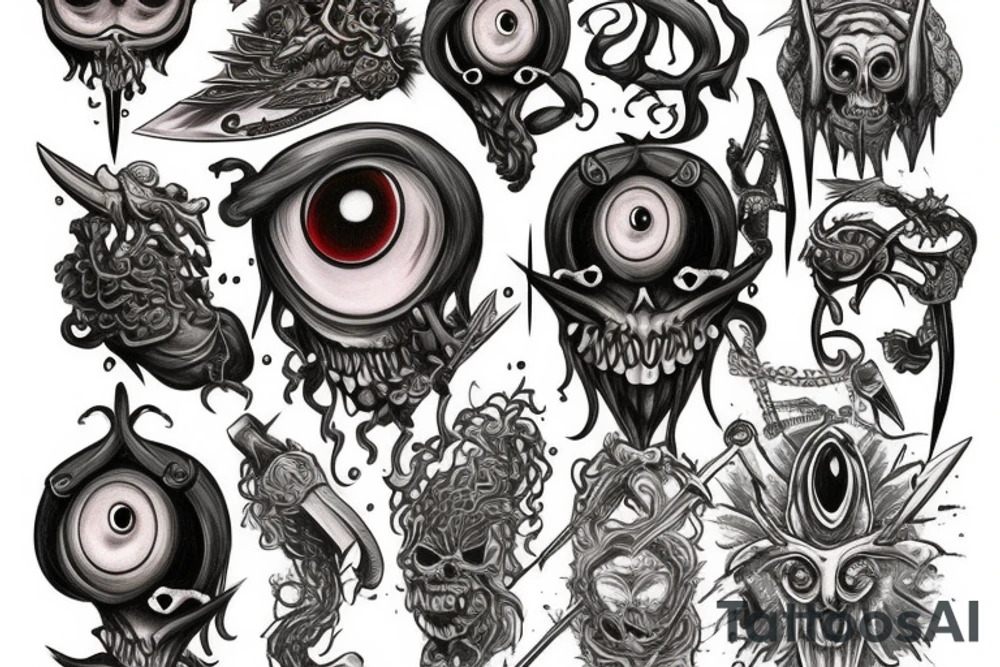 sword with many eyes on it tattoo idea