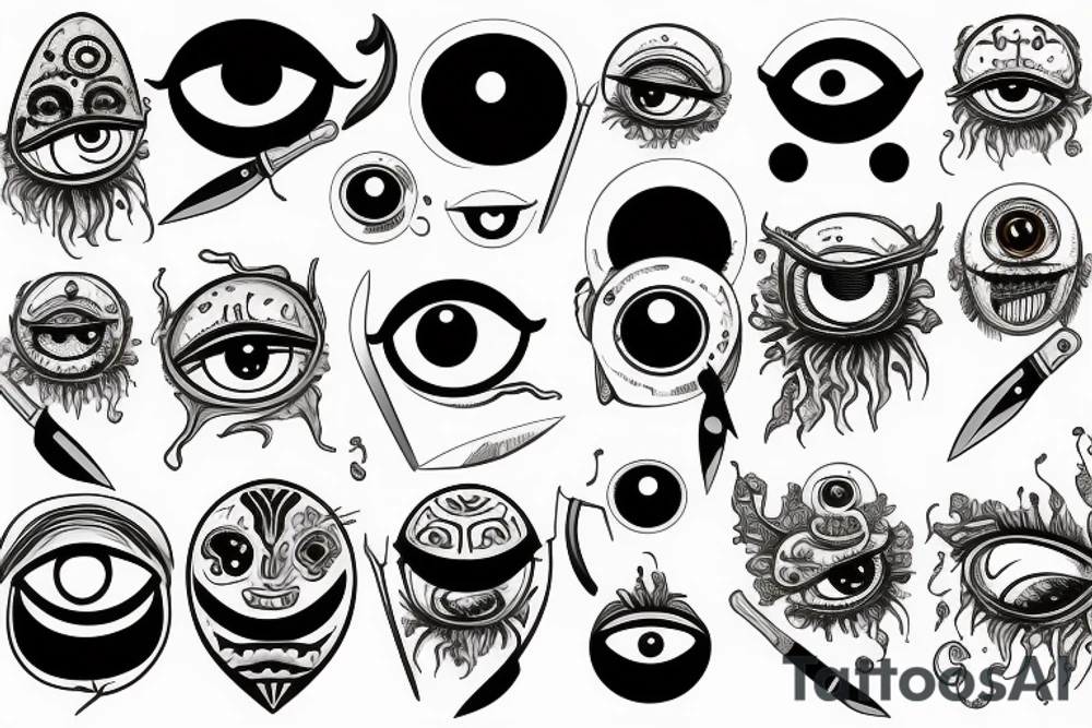 knife with many eyes on it tattoo idea