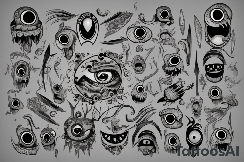 knife with many eyes on it tattoo idea