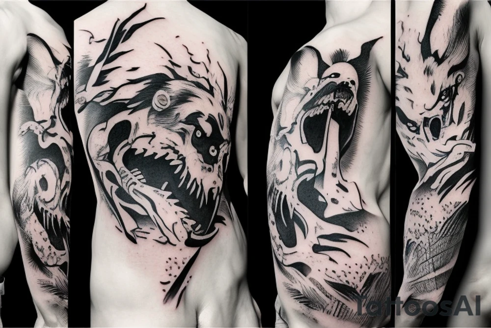 Ghost of Tsushima in a fighting stance tattoo idea