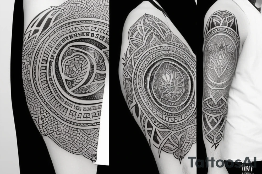 hati and igrassil on upper arm tattoo idea