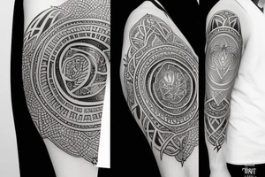 hati and igrassil on upper arm tattoo idea