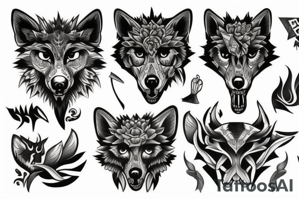 wolf skulls tattoo idea