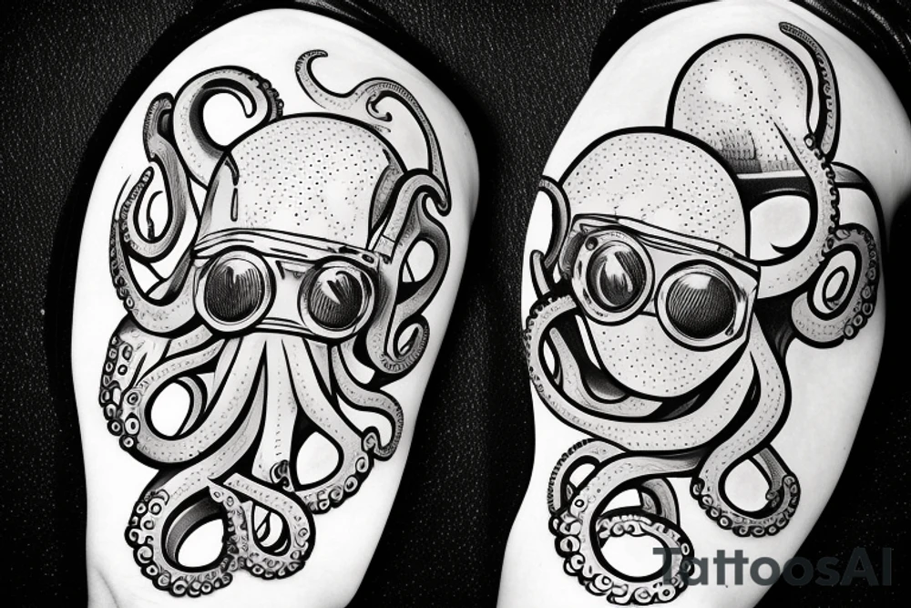 An octopus wearing a diving helmet tattoo idea