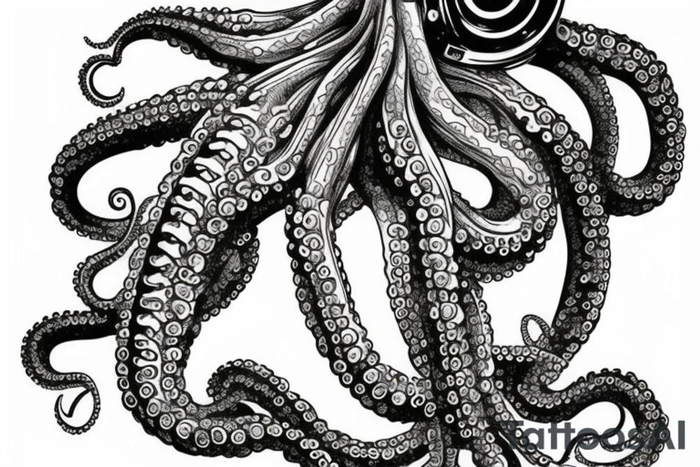 An octopus wearing an antique diving helmet tattoo idea