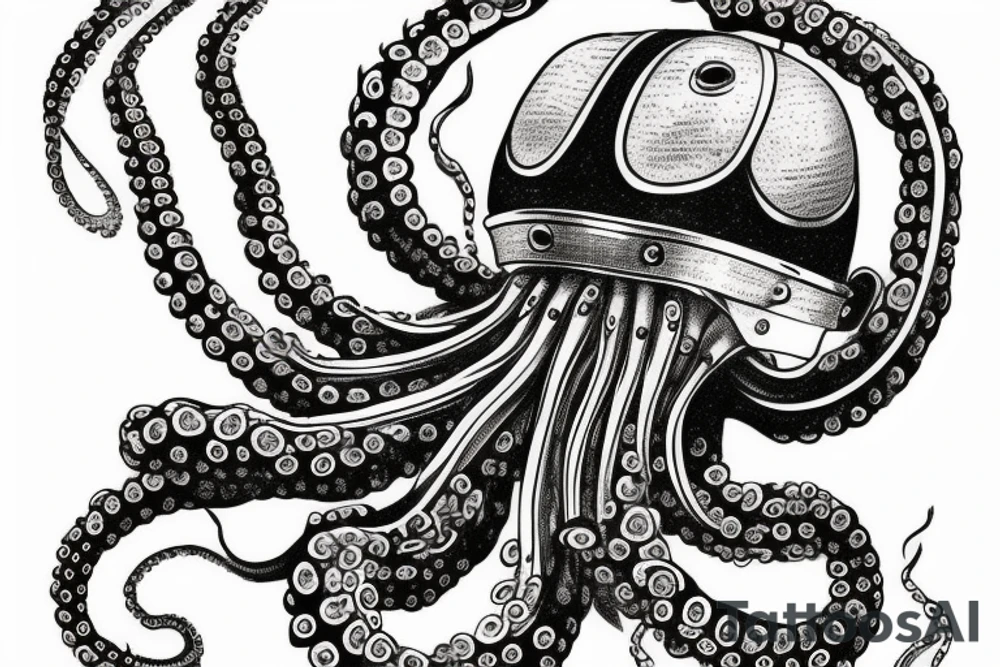 An octopus wearing an antique diving helmet tattoo idea