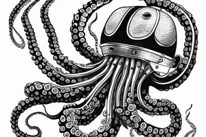 An octopus wearing an antique diving helmet tattoo idea