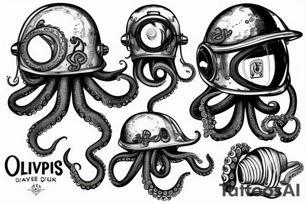 An octopus wearing an antique diving helmet tattoo idea
