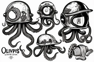 An octopus wearing an antique diving helmet tattoo idea