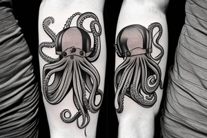 An octopus wearing an antique diving helmet tattoo idea