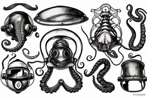 An octopus wearing an antique diving helmet tattoo idea