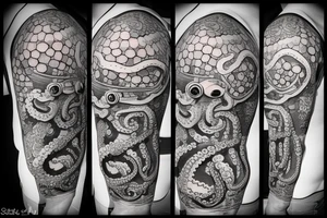 An octopus wearing an antique diving helmet tattoo idea