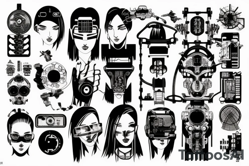 A pattern in the style of technology, cyberpunk tattoo idea