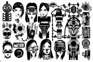 A pattern in the style of technology, cyberpunk tattoo idea