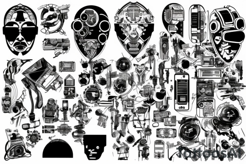 A pattern in the style of technology, cyberpunk tattoo idea