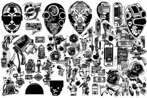 A pattern in the style of technology, cyberpunk tattoo idea