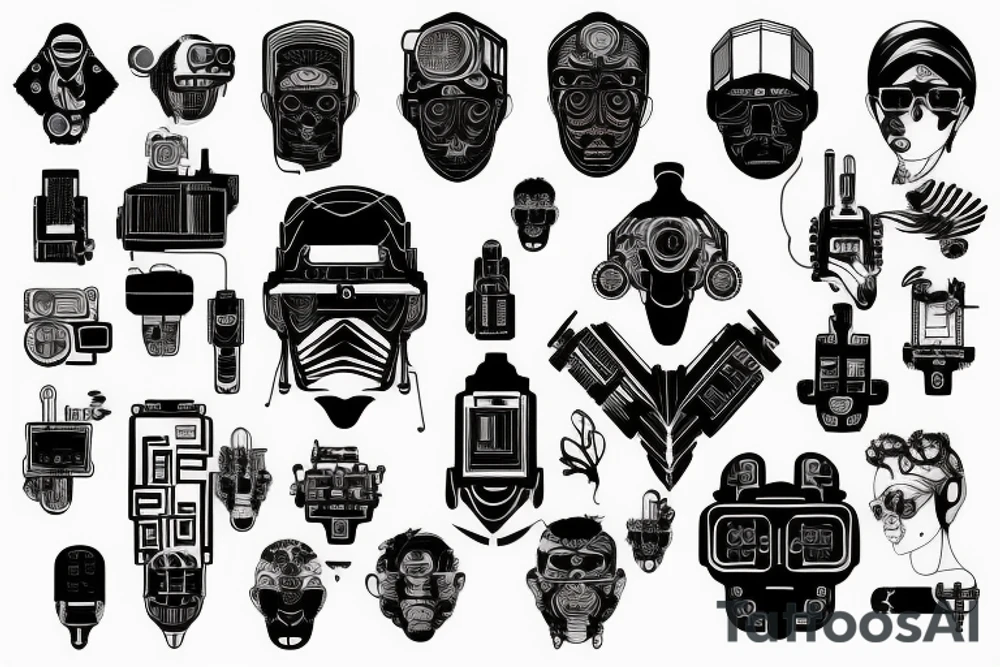 A pattern in the style of technology, cyberpunk tattoo idea