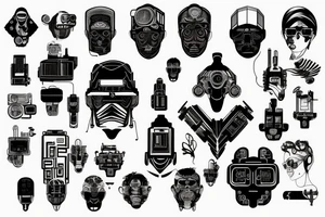 A pattern in the style of technology, cyberpunk tattoo idea