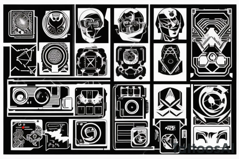 A pattern in the style of technology, cyberpunk tattoo idea