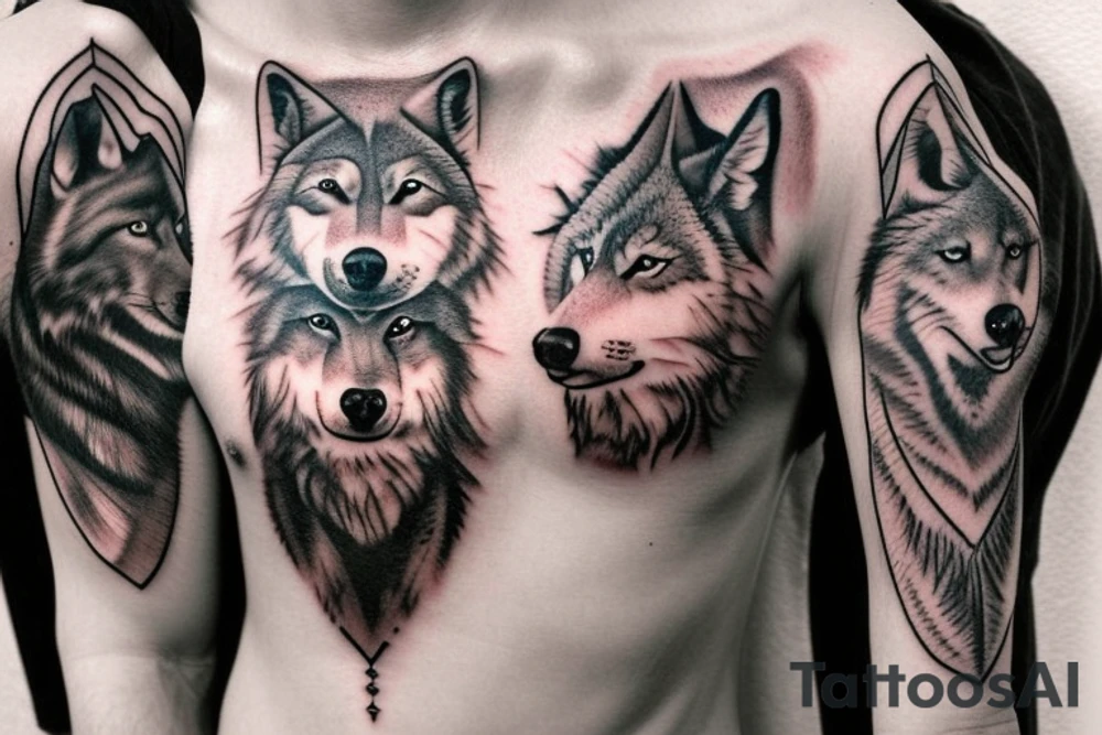 nordic wolf over the shoulder chest tattoo idea