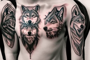 nordic wolf over the shoulder chest tattoo idea